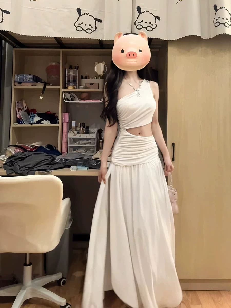 핫걸 작은 대중 빨간색 섹시함 홀로우 아웃 드레스 여성 의류 여름 프랑스식 트임 디자인 센스 품격 롱 스커트 치마 상세 이미지 16