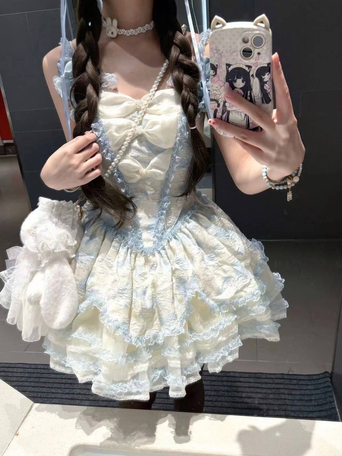 여름 달콤함 데이트 치마 lolita 디자인 센스 나비 매듭 재스민 비 공주 딜 리 슬립 생선뼈 드레스 상세 이미지 7