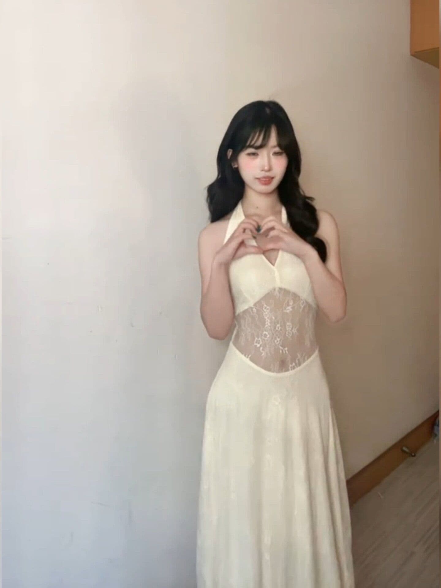 프랑스식 망사 자카드 V넥 행침 목 드레스 여성 의류 여름 해변가 휴가 품격 허리 수축 예복 길다 치마 상세 이미지 5