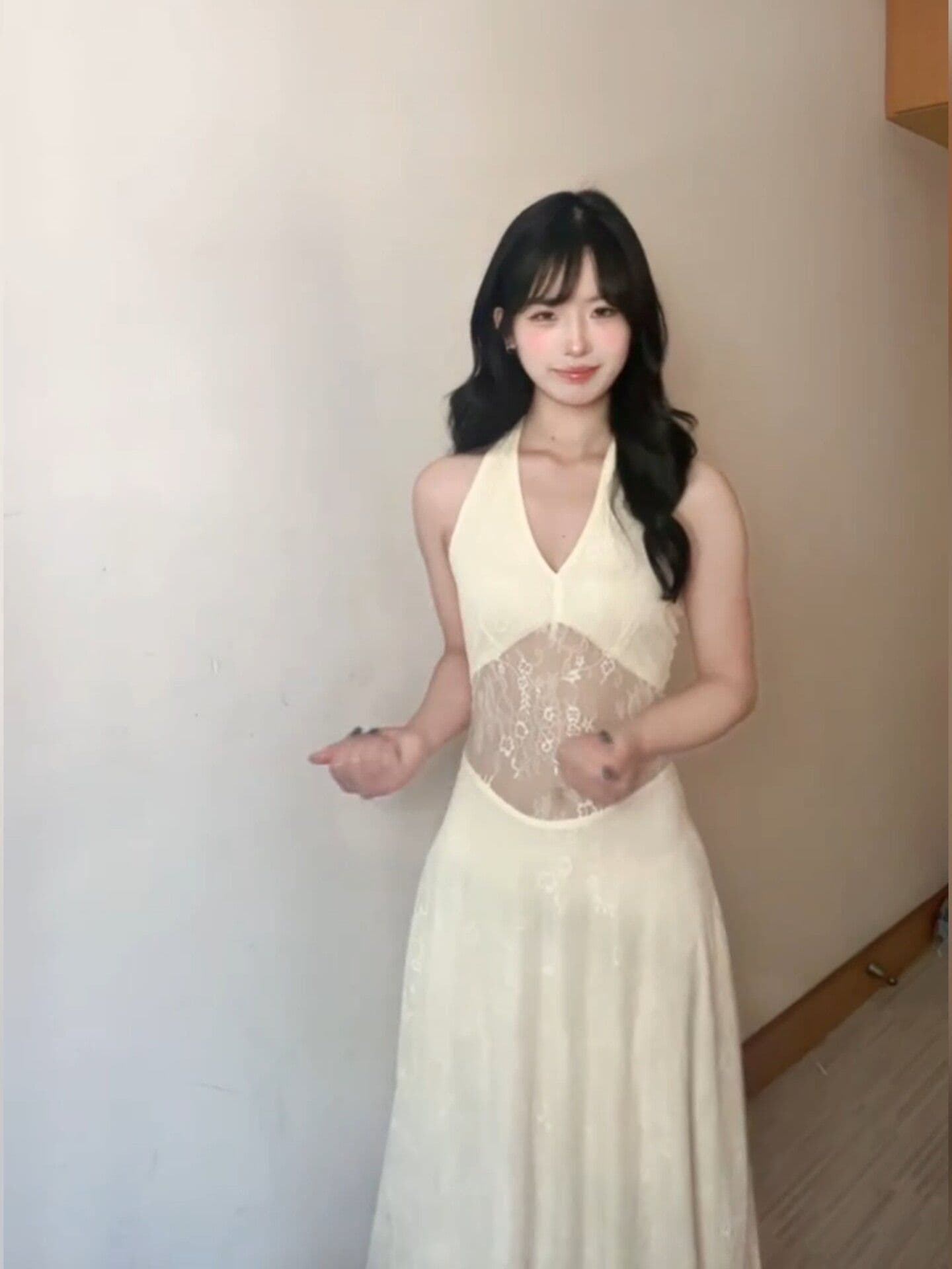 프랑스식 망사 자카드 V넥 행침 목 드레스 여성 의류 여름 해변가 휴가 품격 허리 수축 예복 길다 치마 상세 이미지 6