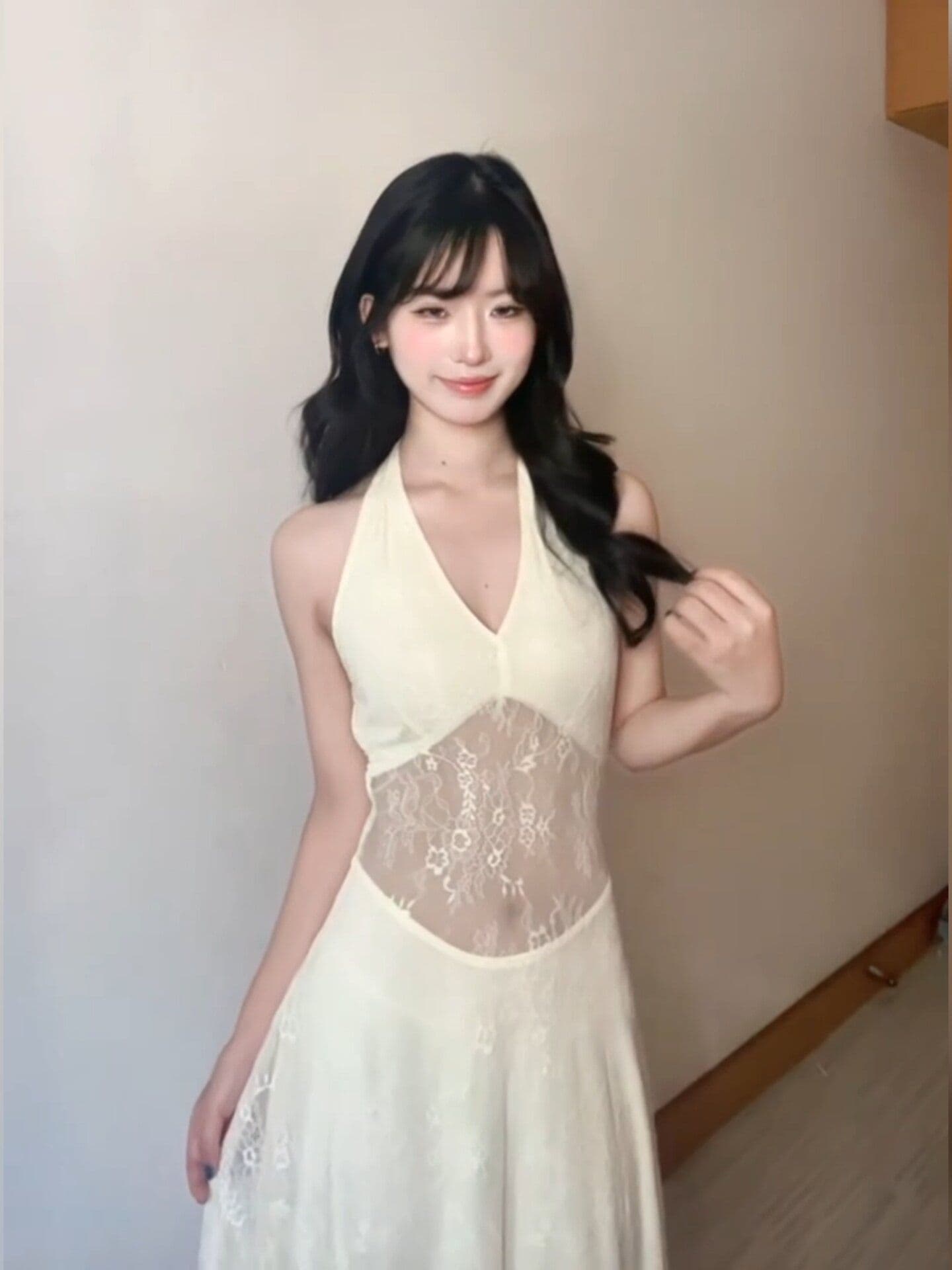 프랑스식 망사 자카드 V넥 행침 목 드레스 여성 의류 여름 해변가 휴가 품격 허리 수축 예복 길다 치마 상세 이미지 7