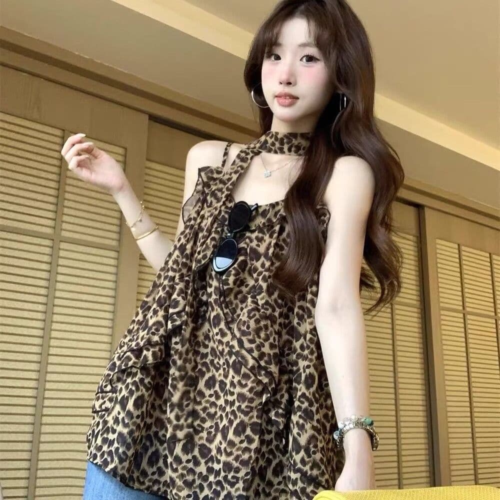 2026 여름 새로운 레트로 루즈핏 패션 핫걸 다용도 느긋한 바람 레오파드 무늬 캐미솔 맨위 여성 chic 이미지 4