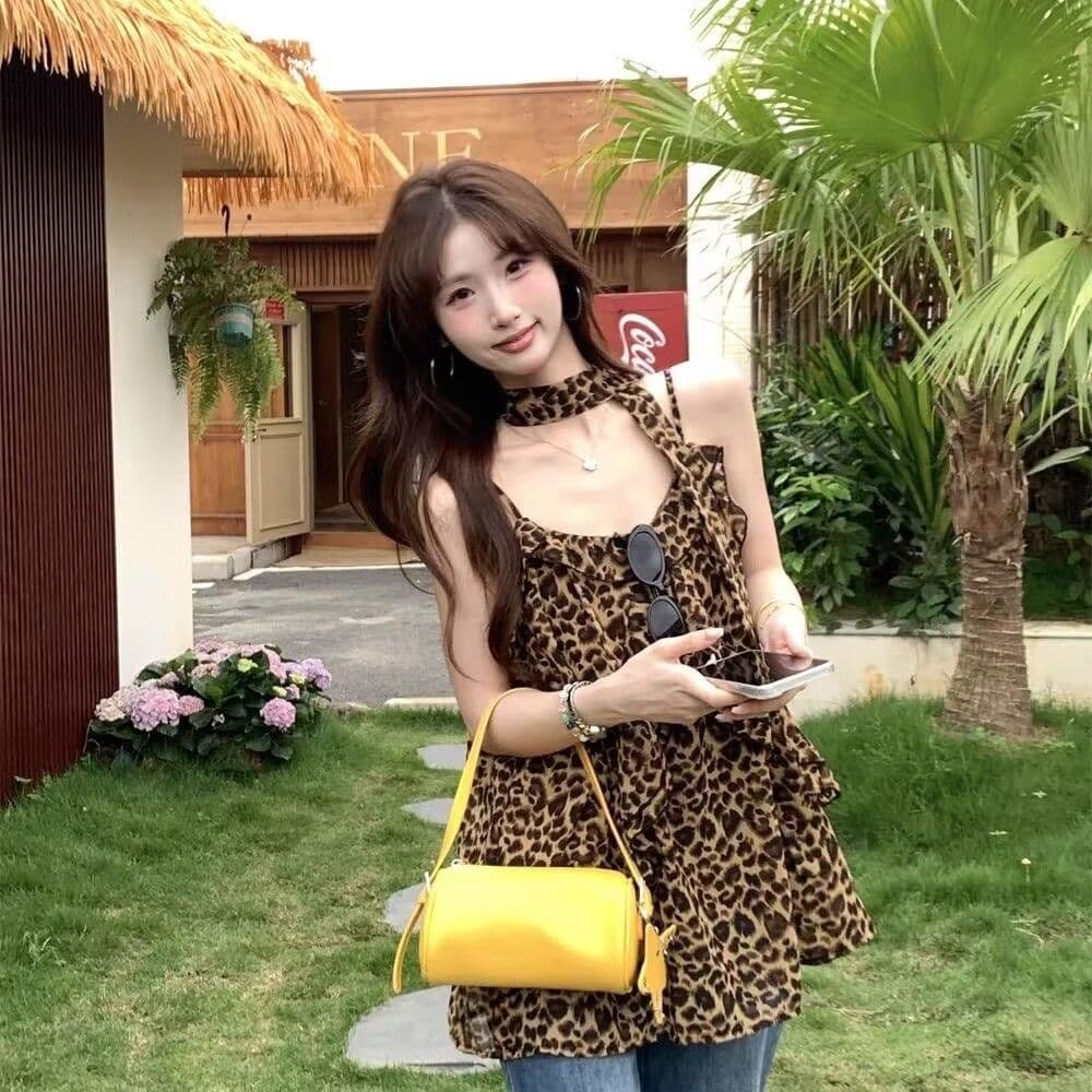 2026 여름 새로운 레트로 루즈핏 패션 핫걸 다용도 느긋한 바람 레오파드 무늬 캐미솔 맨위 여성 chic 상세 이미지 1