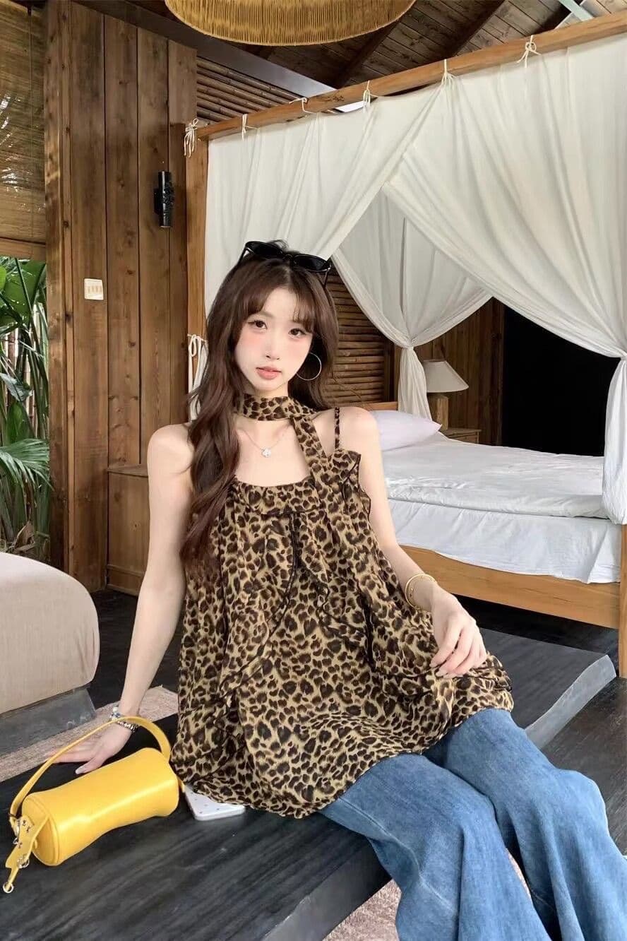 2026 여름 새로운 레트로 루즈핏 패션 핫걸 다용도 느긋한 바람 레오파드 무늬 캐미솔 맨위 여성 chic 상세 이미지 4