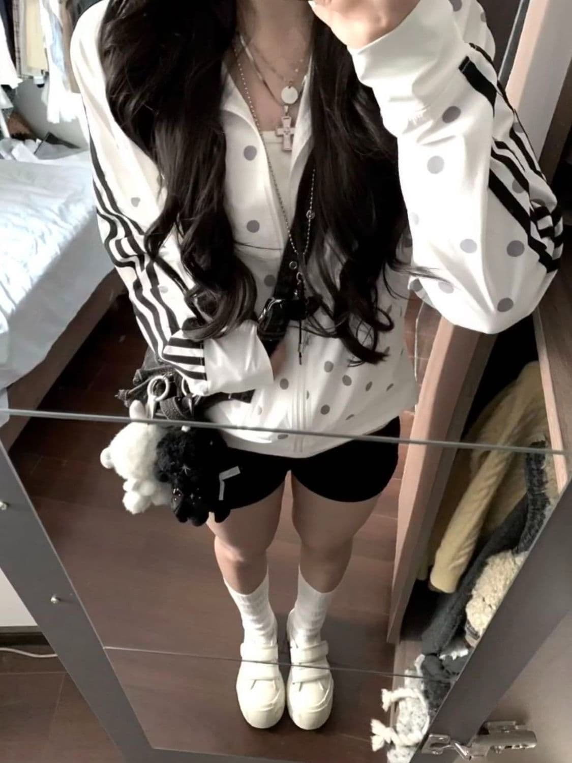 좋은 품질 솜씨 이중선 그리드 나일론 전체 인쇄 도트 무늬 화이트 스탠드 칼라 자외선 차단 외투 이미지 4