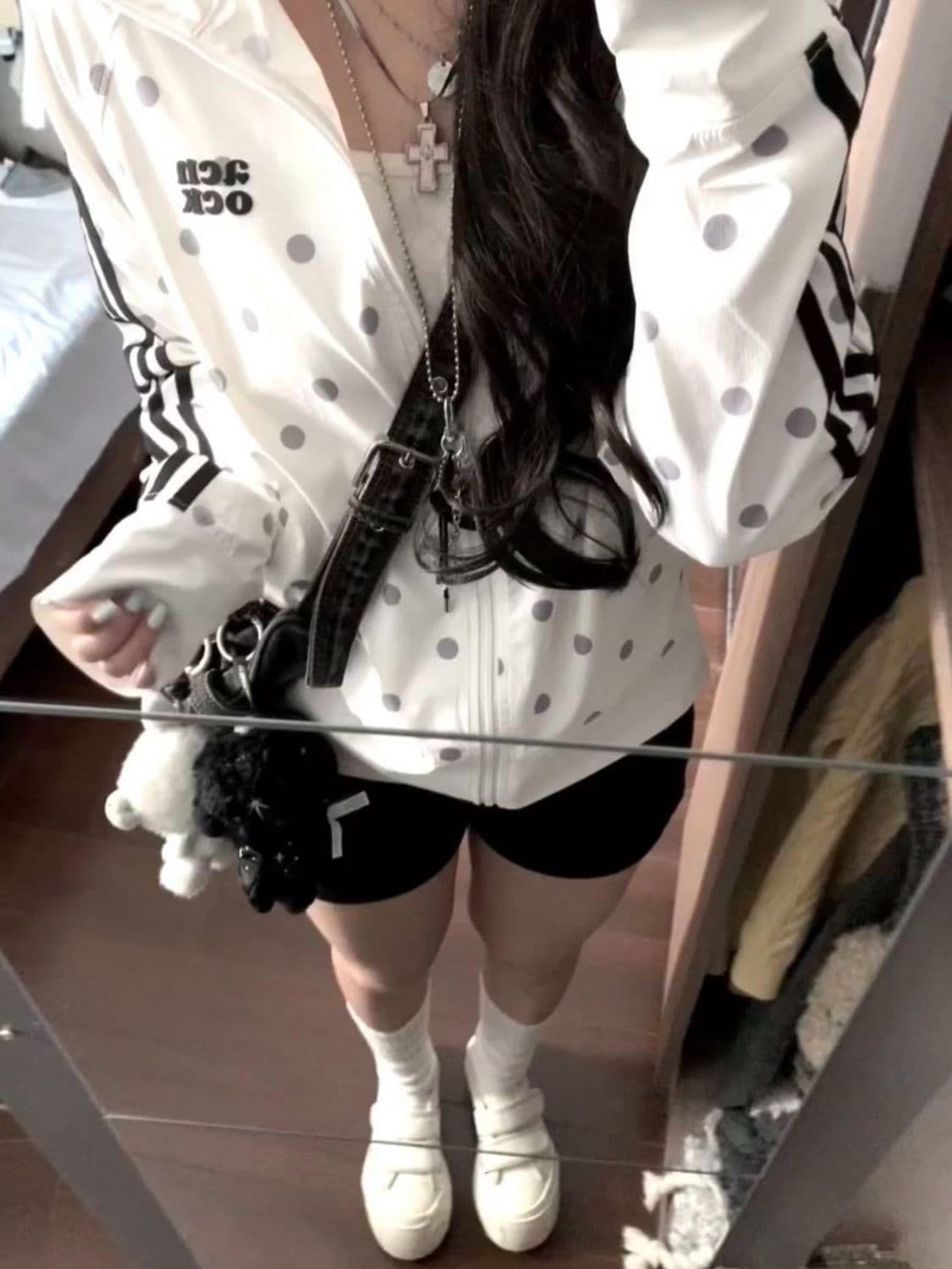 좋은 품질 솜씨 이중선 그리드 나일론 전체 인쇄 도트 무늬 화이트 스탠드 칼라 자외선 차단 외투 상세 이미지 6