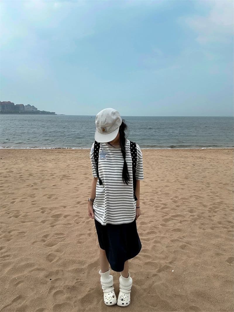 좋은 품질 자수 네리 가게 천 19 지점 220 그램 순면 반팔 티셔츠 이미지 3