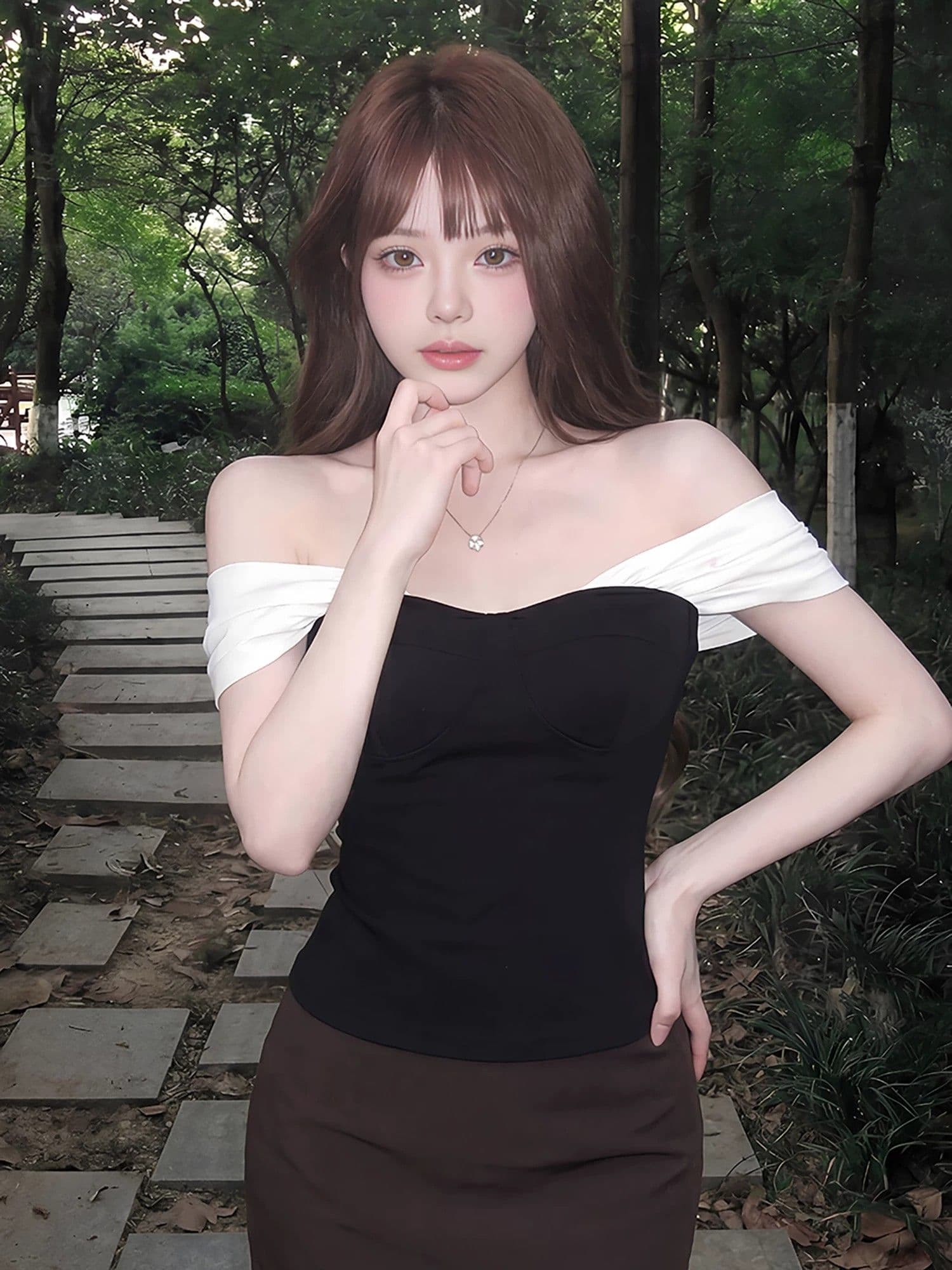 사람들 면 빈 가스 층 망사 패치워크 튜브탑 캐미솔 여름 오프숄더 핫걸 검정색 쇼트 스타일 맨위 상세 이미지 2