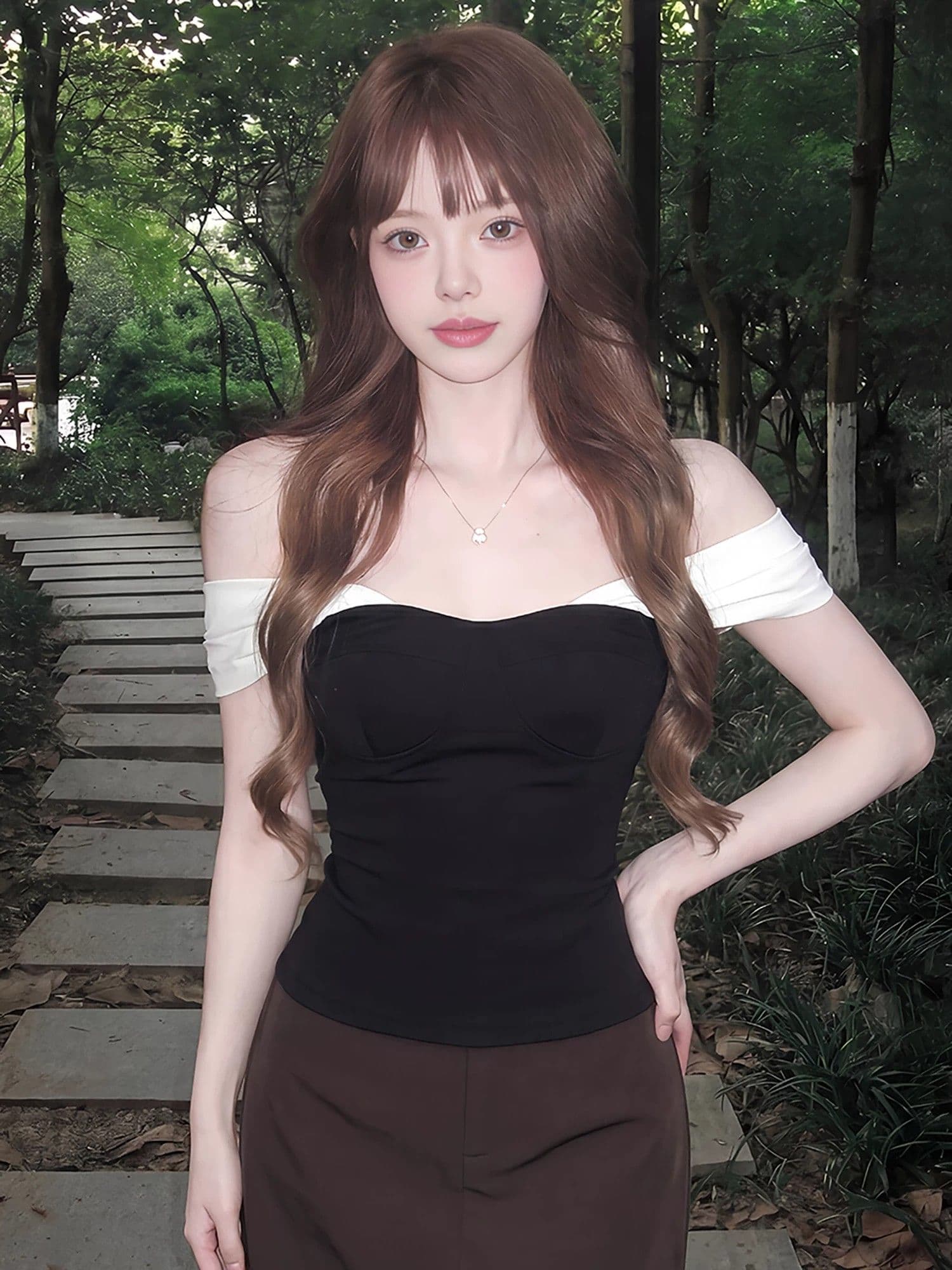 사람들 면 빈 가스 층 망사 패치워크 튜브탑 캐미솔 여름 오프숄더 핫걸 검정색 쇼트 스타일 맨위 상세 이미지 3