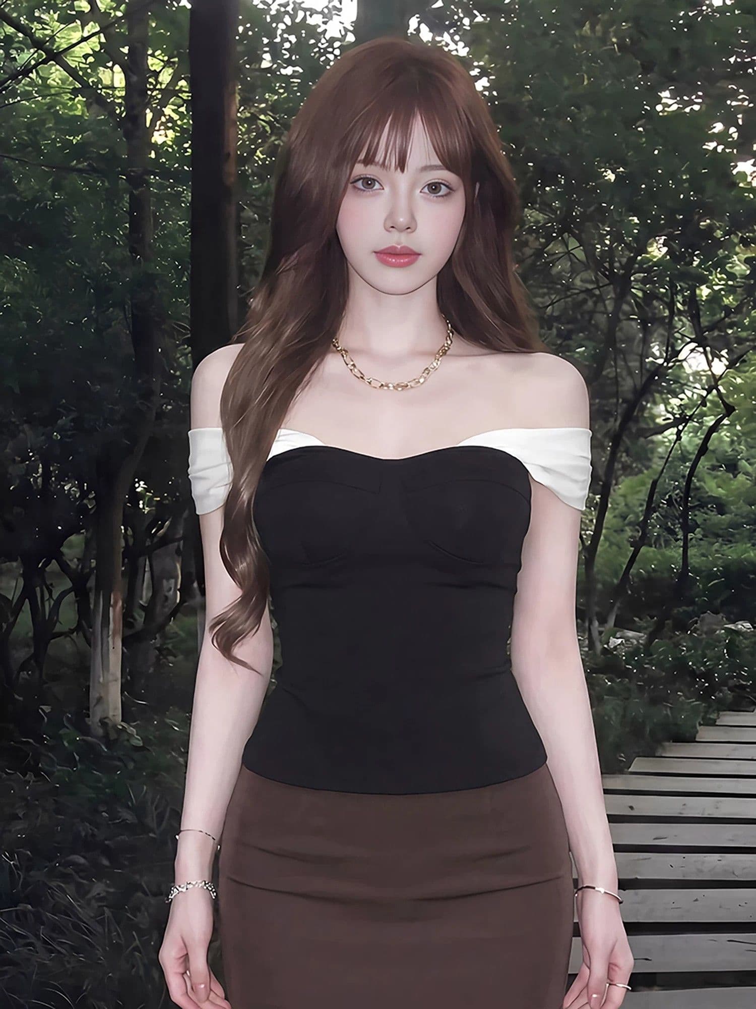 사람들 면 빈 가스 층 망사 패치워크 튜브탑 캐미솔 여름 오프숄더 핫걸 검정색 쇼트 스타일 맨위 상세 이미지 5