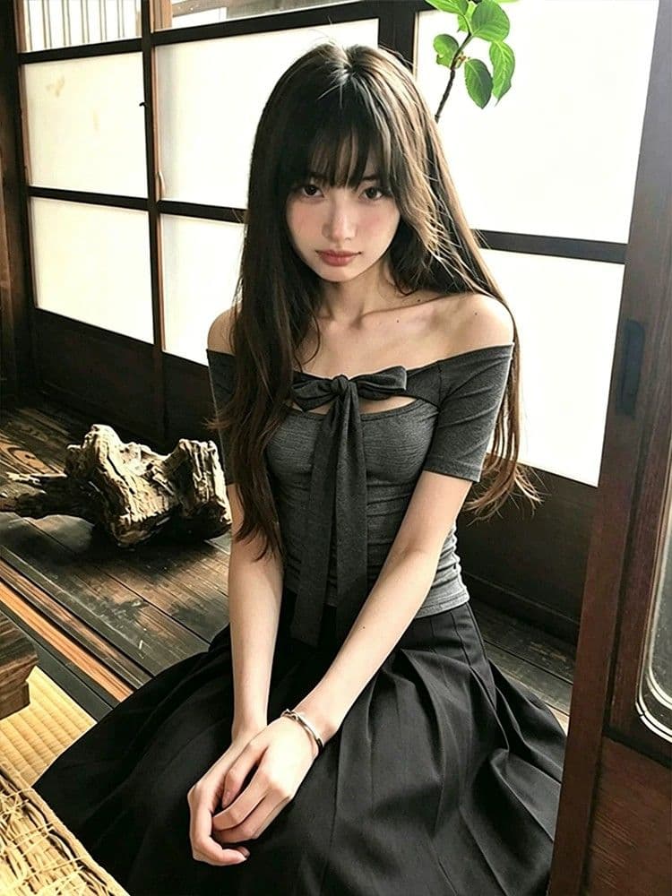 사람들 면 면 컬러 짜임 기사 회색 오프숄더 중간 소매 티셔츠 여성 여름 스트랩 몸매 가꾸기 디자인 센스 오프숄더 맨위 이미지 3