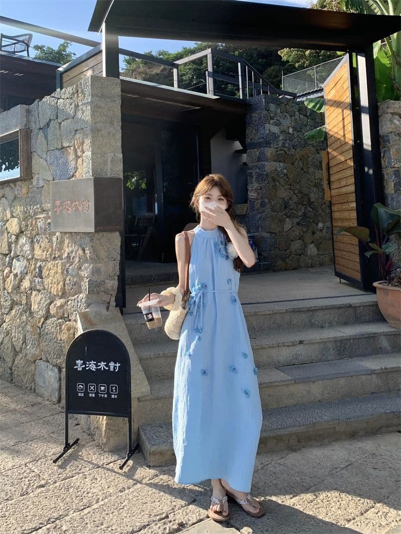 꽃무늬 슬립 소매 드레스 새로운 프랑스식 2026 여름 해변가 다용도 휴가 롱 스커트 영 표지 배 여성 상세 이미지 4