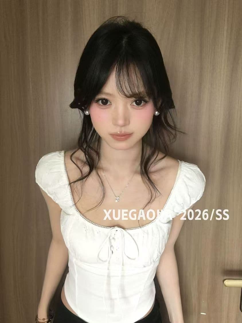 섹시함 핫걸 바람 나비 넥타이 반팔 티셔츠 여성 2026 여름 새로운 몸매 가꾸기 고급 센스 광장 칼라 맨위 상세 이미지 12