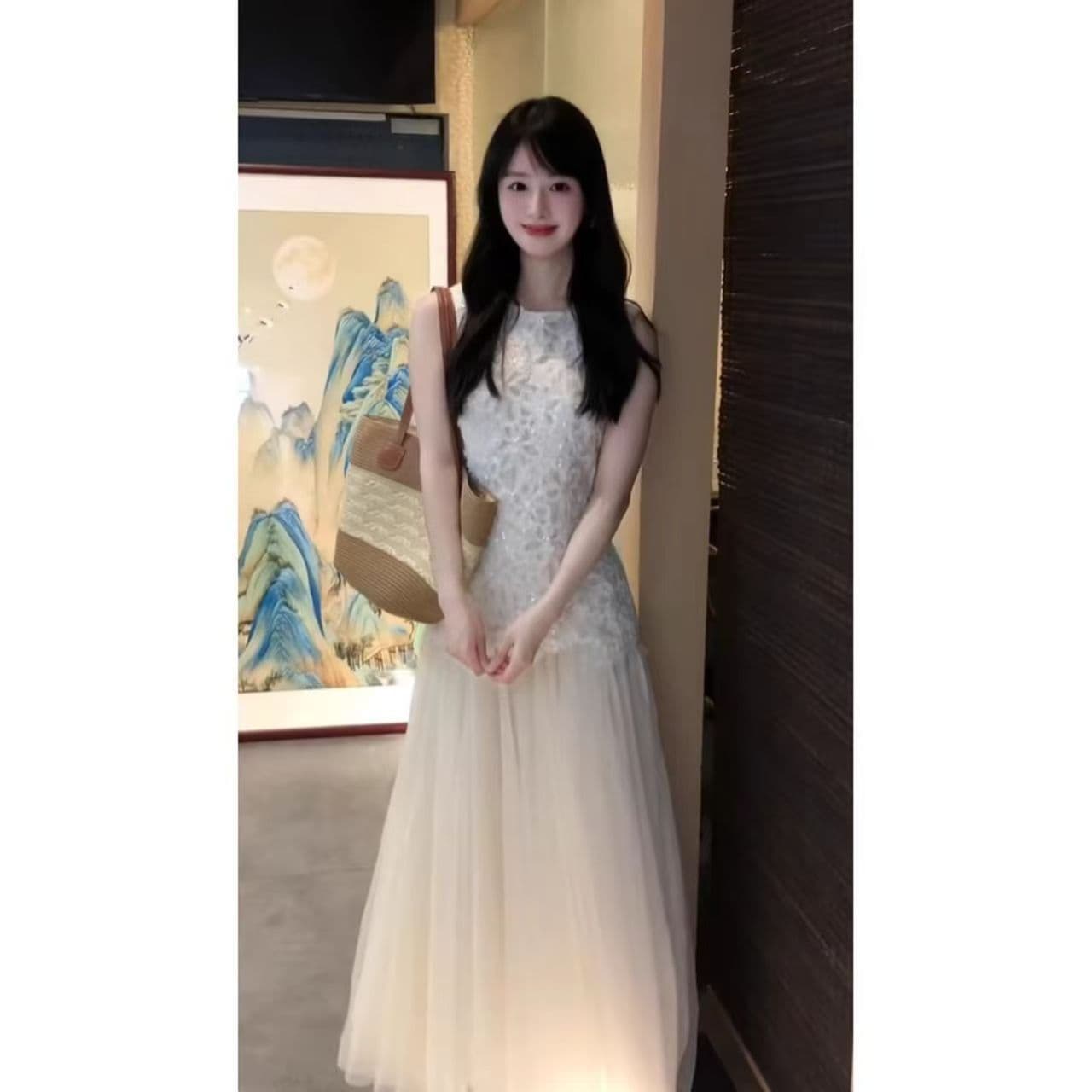 자이언트 잘 생긴 ~ 중 허리 수축 슬림해 보이는 요정 드레스 슈퍼 화재 작은 대중 아니요 명중 섹션 얕은 살구 색상 프랑스식 부드러운 바람 치마 상세 이미지 7