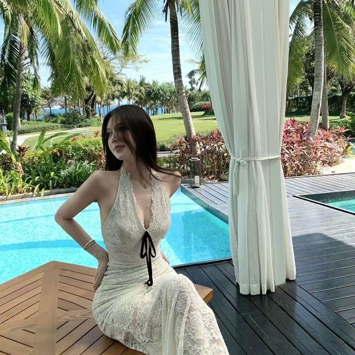 titi 작은 자매 행침 목 스타일 드레스 섹시함 백리스 치마 아이들 여름 감기 센스 롱 스커트 휴가 캐주얼 치마 이미지 3