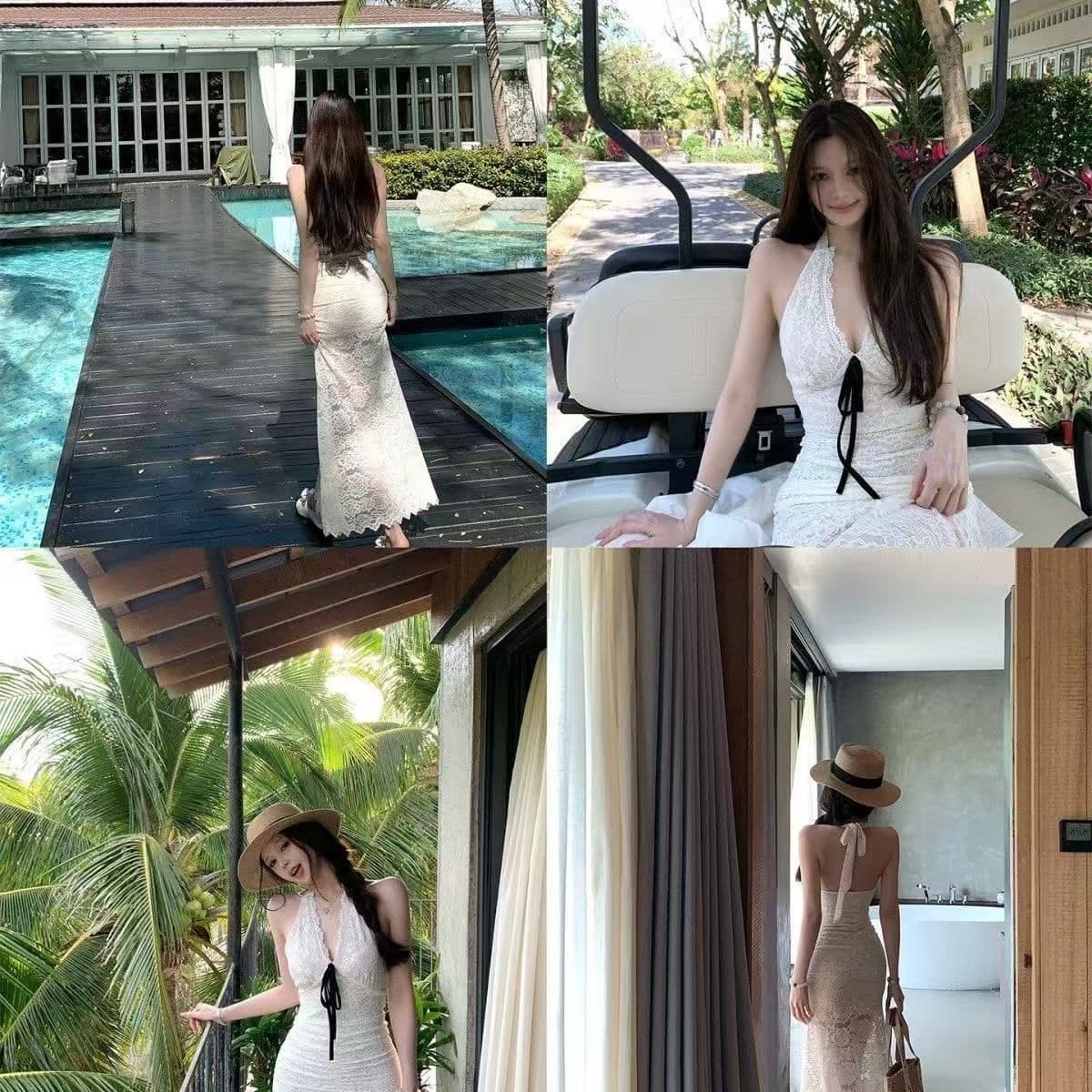 titi 작은 자매 행침 목 스타일 드레스 섹시함 백리스 치마 아이들 여름 감기 센스 롱 스커트 휴가 캐주얼 치마 이미지 5