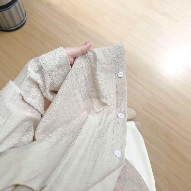 캐주얼 카키 색 자외선 차단 여성 셔츠 봄 여름 작은 키 긴팔 루즈핏 출퇴근 한 부서 셔츠 슬립 세트 이미지 2
