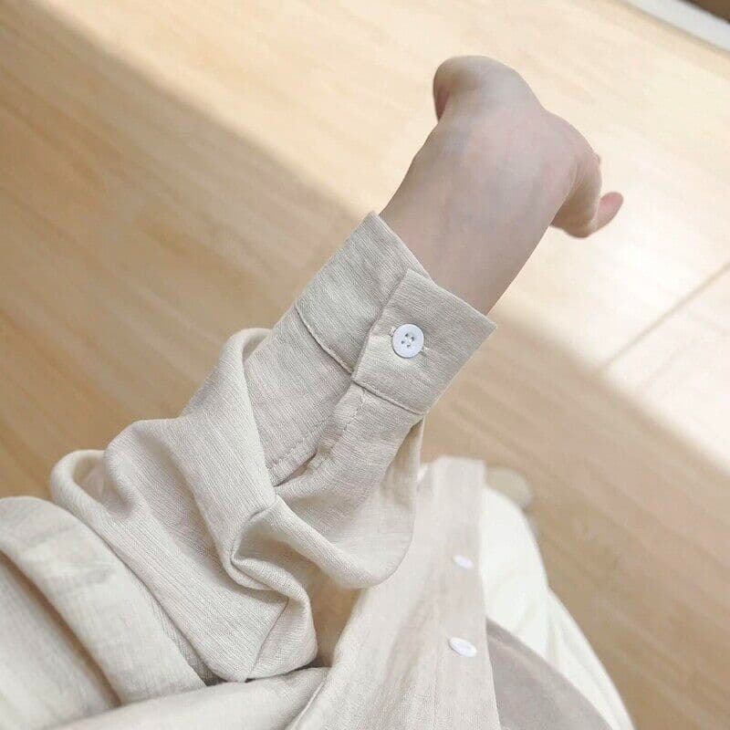 캐주얼 카키 색 자외선 차단 여성 셔츠 봄 여름 작은 키 긴팔 루즈핏 출퇴근 한 부서 셔츠 슬립 세트 상세 이미지 2
