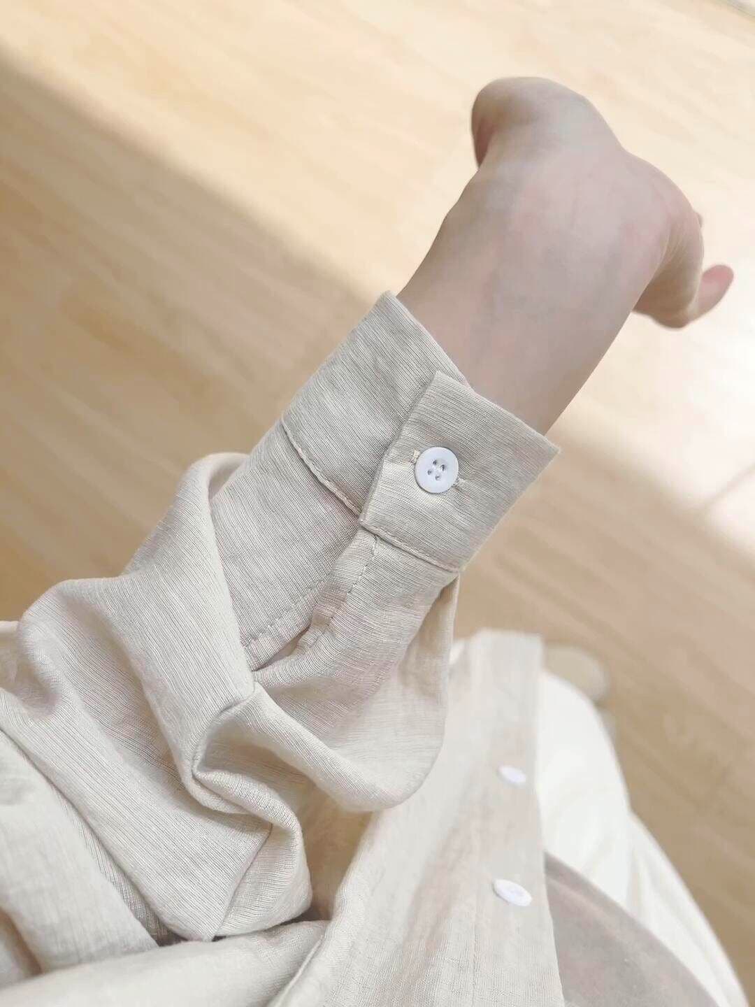 캐주얼 카키 색 자외선 차단 여성 셔츠 봄 여름 작은 키 긴팔 루즈핏 출퇴근 한 부서 셔츠 슬립 세트 상세 이미지 9