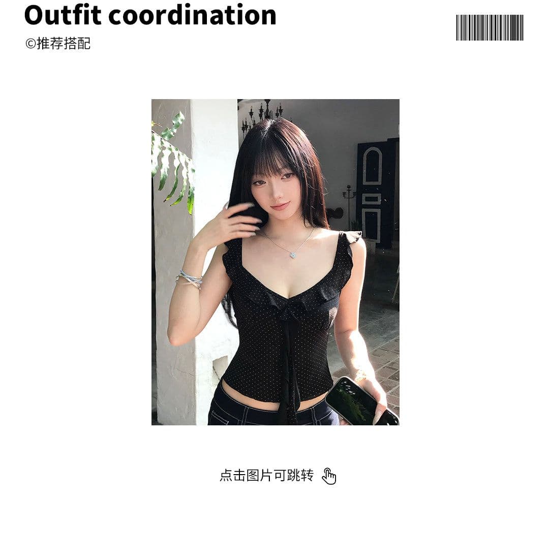 원본 품질 여성 여름 몸매 가꾸기 도트 무늬 깊은 V 넥 타이트 스커트 롱 스커트 프랑스식 검정색 작은 날다 소매 슬립 드레스 상세 이미지 8