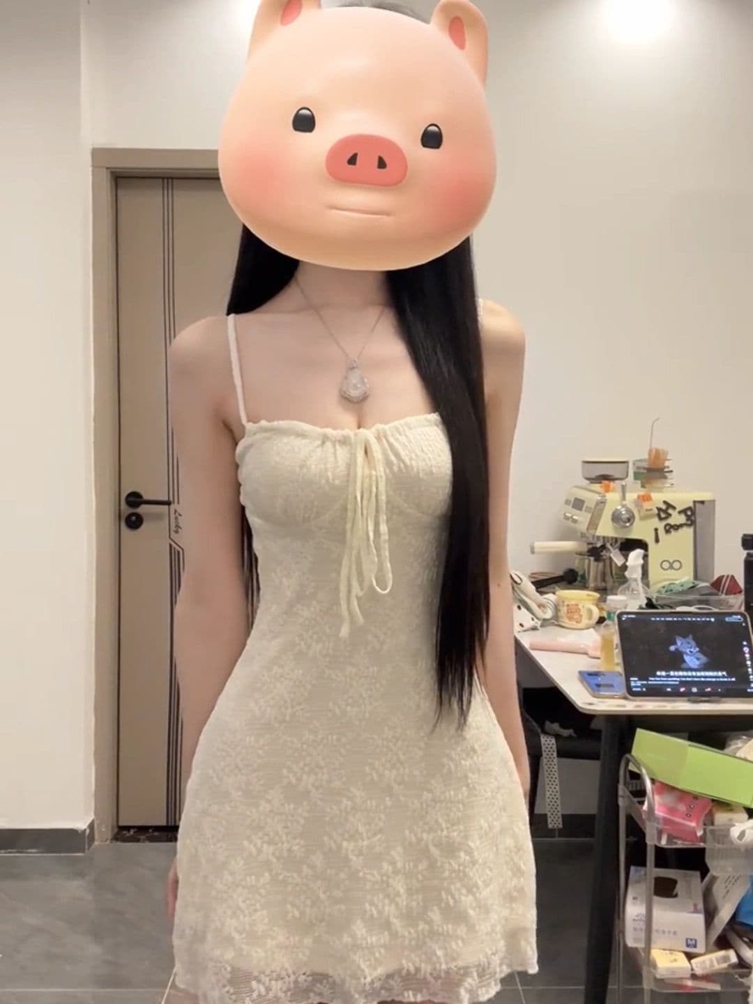 핫걸 레트로 섹시함 화이트 광장 칼라 레이스업 슬립 드레스 여름 순수한 욕망 디스플레이 몸 허리 수축 타이트 스커트 미니 스커트