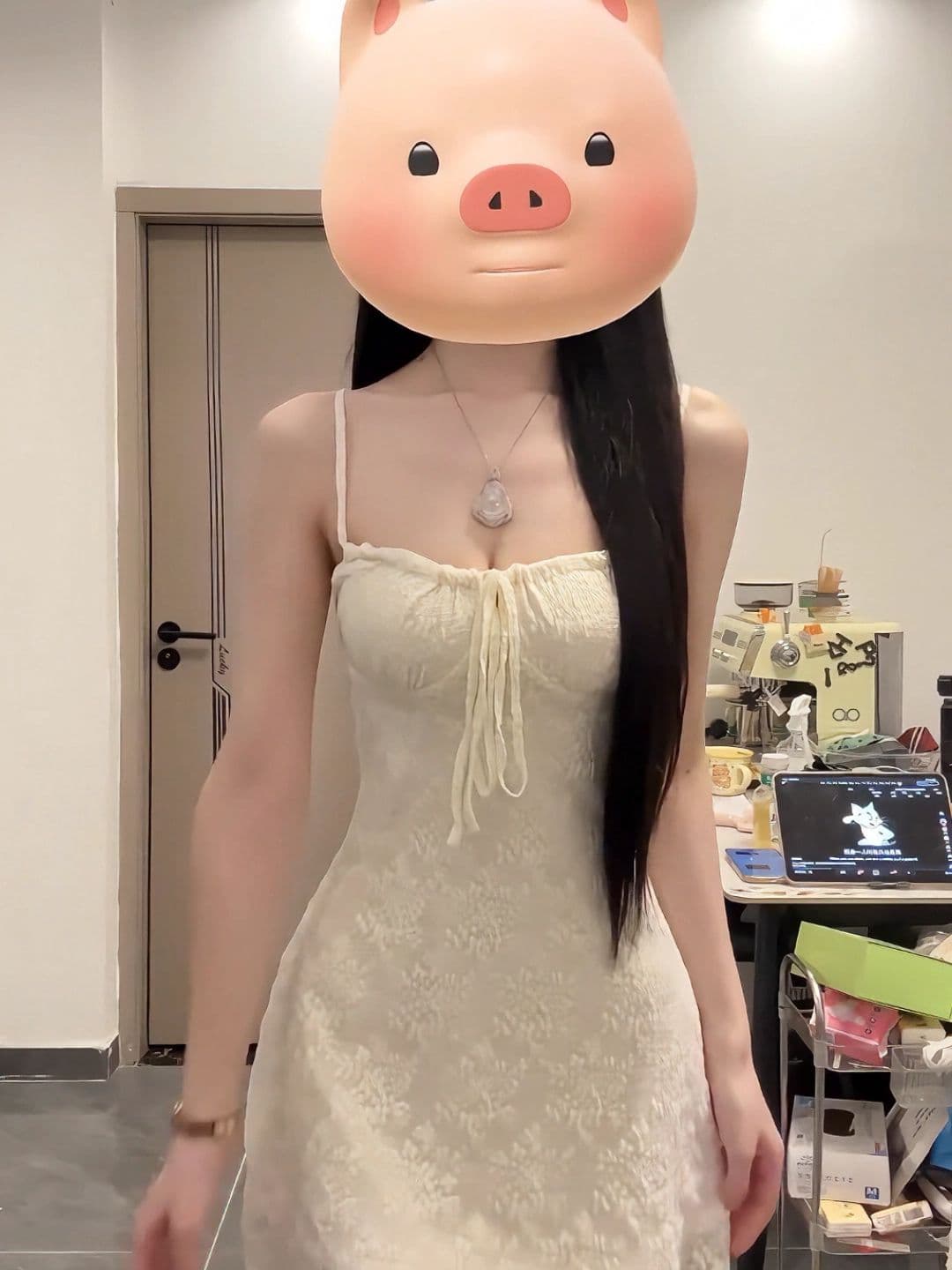 핫걸 레트로 섹시함 화이트 광장 칼라 레이스업 슬립 드레스 여름 순수한 욕망 디스플레이 몸 허리 수축 타이트 스커트 미니 스커트 상세 이미지 2