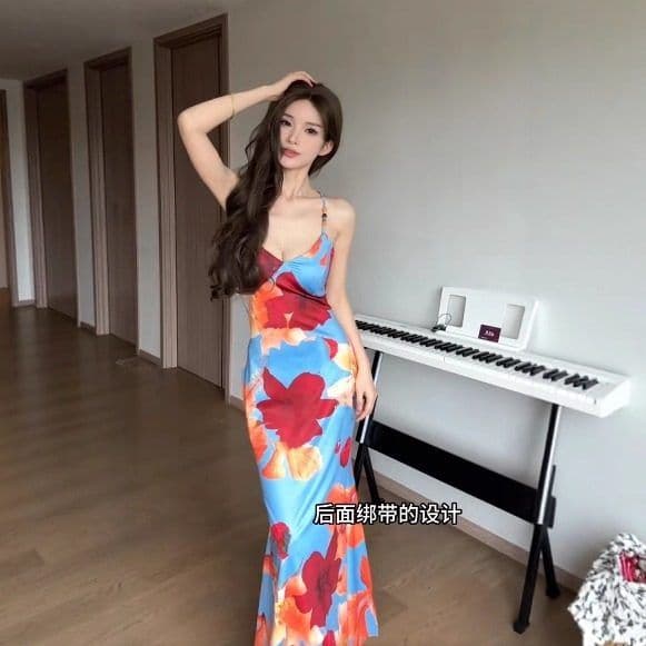 섬 휴가 바람 프린트 슬립 여성 드레스 2026 새로운 도파민 착용 가져 가라. 섹시함 백리스 타이트 스커트 치마 이미지 3