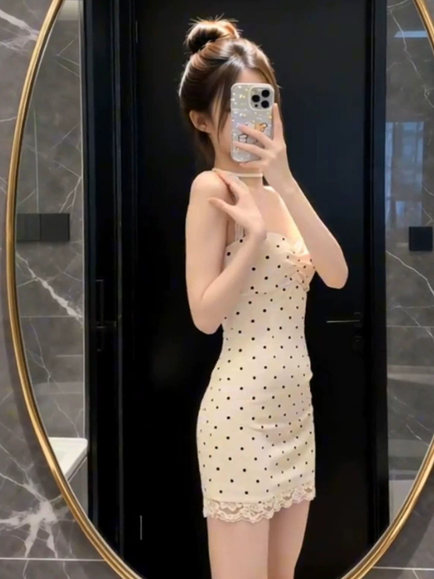 순수한 욕망 바람 레이스 조각 도트 무늬 행침 목 여성 드레스 여름 허리 수축 디스플레이 몸 타이트 스커트 품격 짧은 치마 상세 이미지 2