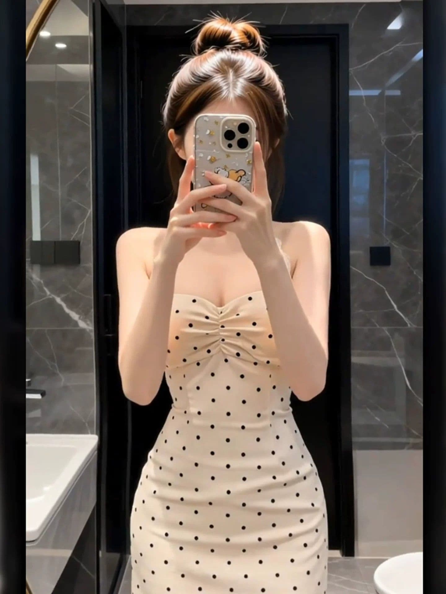 순수한 욕망 바람 레이스 조각 도트 무늬 행침 목 여성 드레스 여름 허리 수축 디스플레이 몸 타이트 스커트 품격 짧은 치마 상세 이미지 5