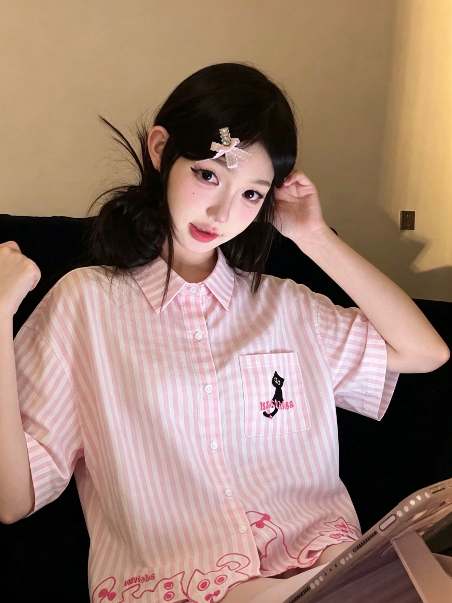 자수 원본 공예 셔틀 직물 50 면 50 폴리 에스터 polo 루즈핏 반팔 셔츠