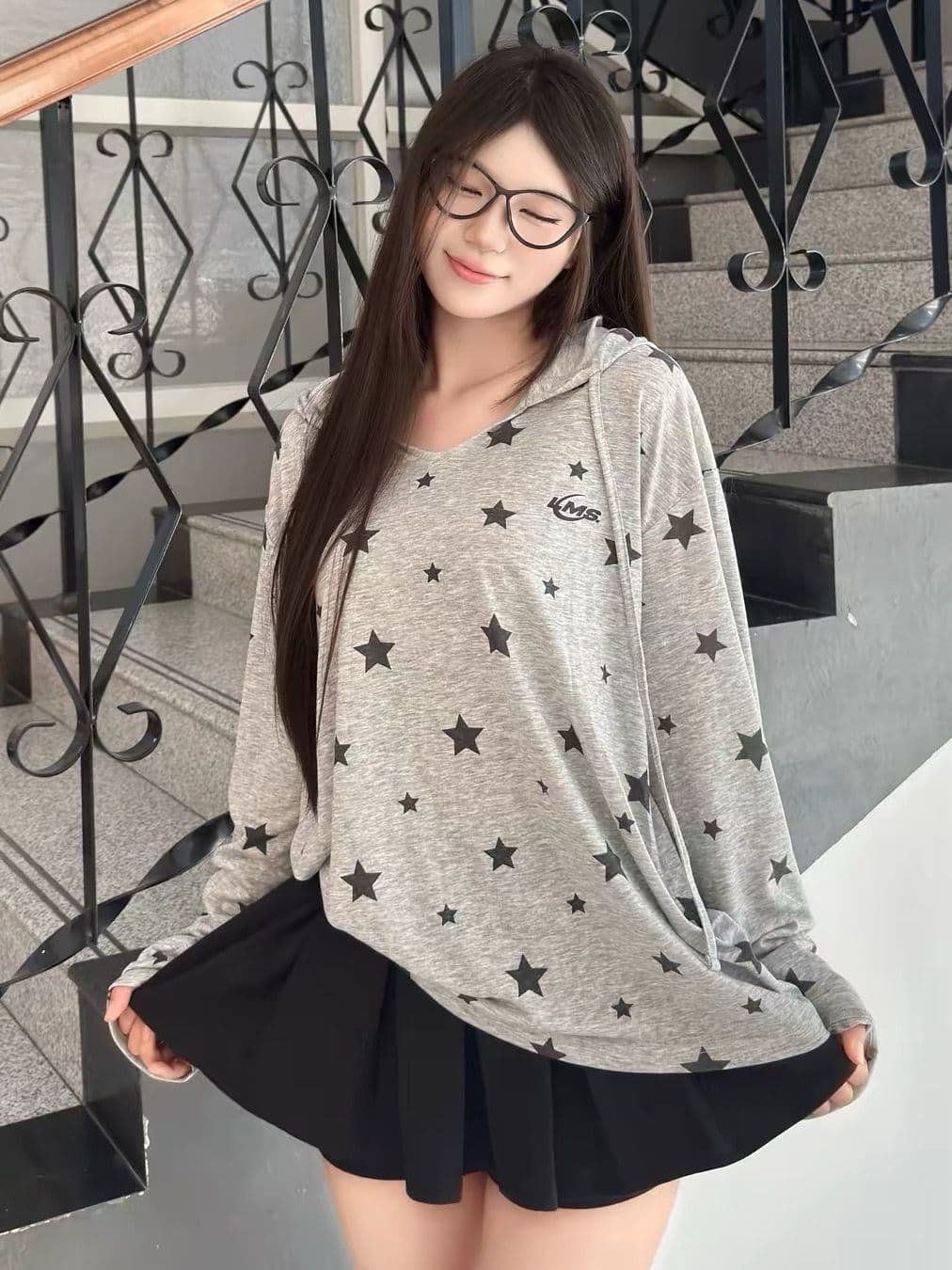 눈꽃 얼음 차가운 면 후드 긴팔 국방 블라우스 이미지 2