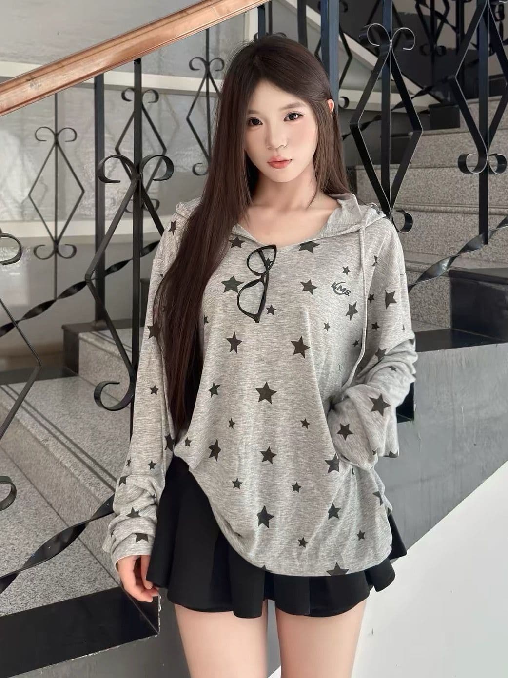 눈꽃 얼음 차가운 면 후드 긴팔 국방 블라우스