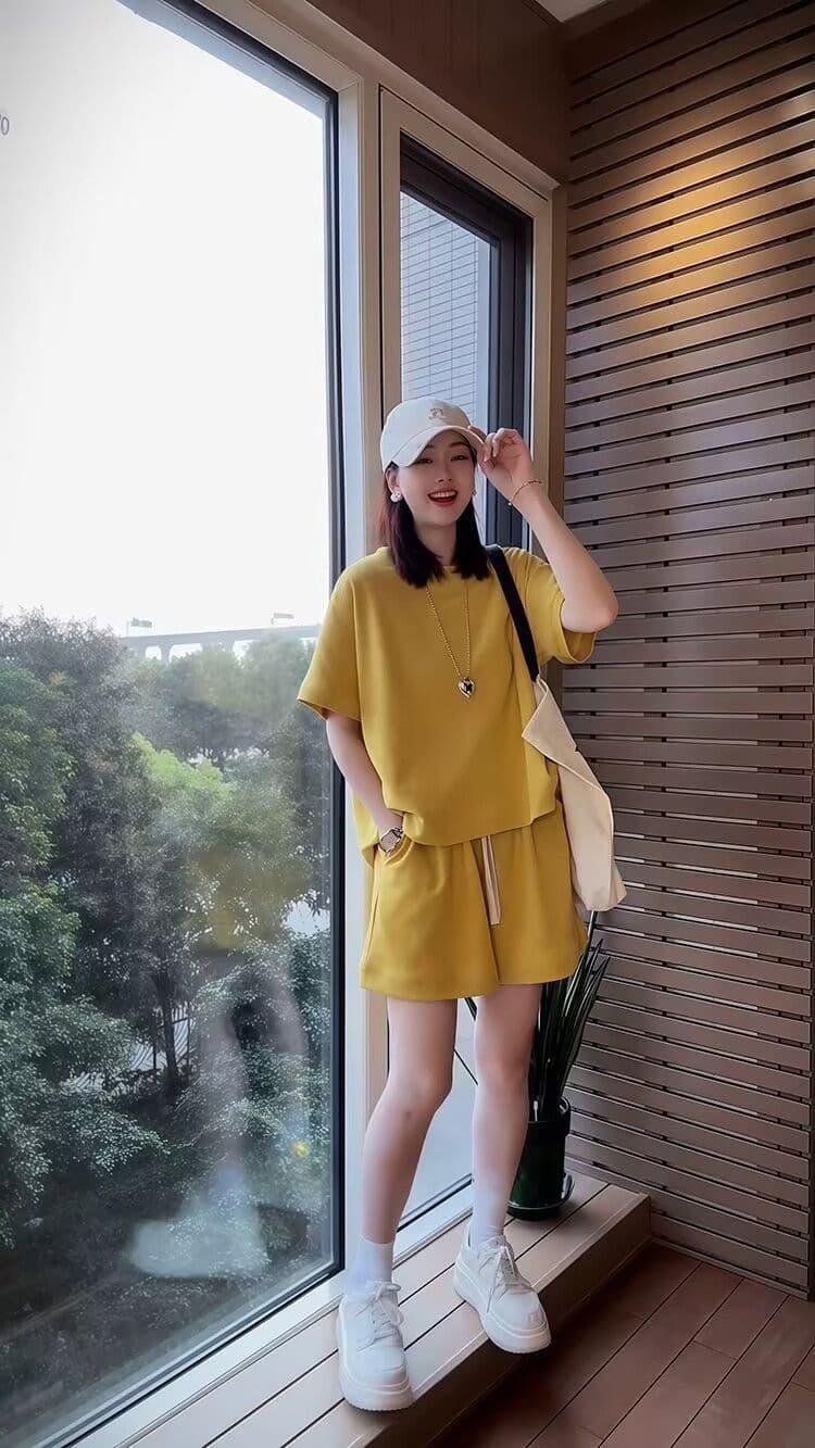 패션 세트 여성 여름 새로운 외국 가스 연령 감소 반팔 넓은 다리가 짧다. 바지 투피스 세트 상세 이미지 8
