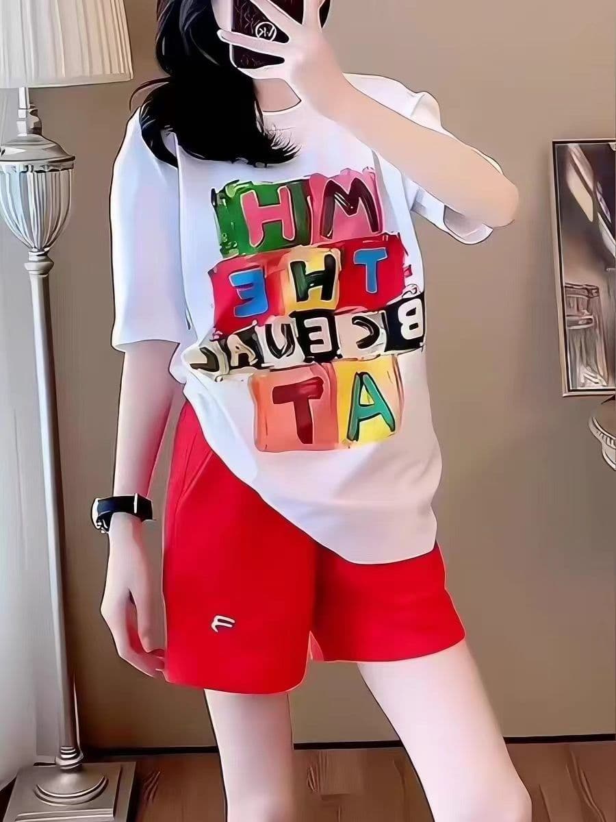 아메리칸 레트로 알파벳 프린트 반팔 티셔츠 여성 2026 새로운 작은 대중 조수 브랜드 중간 길이 루즈핏 슬림해 보이는 맨위 상세 이미지 1