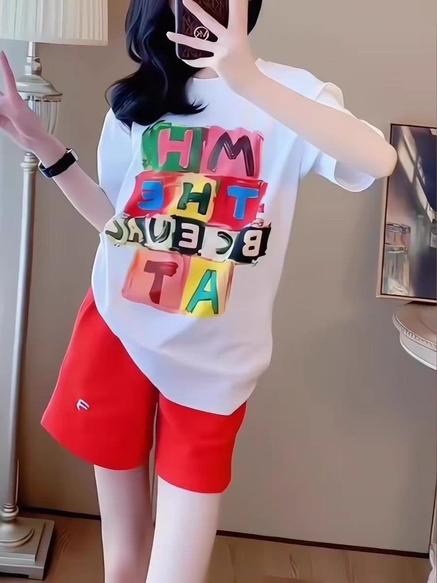 아메리칸 레트로 알파벳 프린트 반팔 티셔츠 여성 2026 새로운 작은 대중 조수 브랜드 중간 길이 루즈핏 슬림해 보이는 맨위 상세 이미지 3
