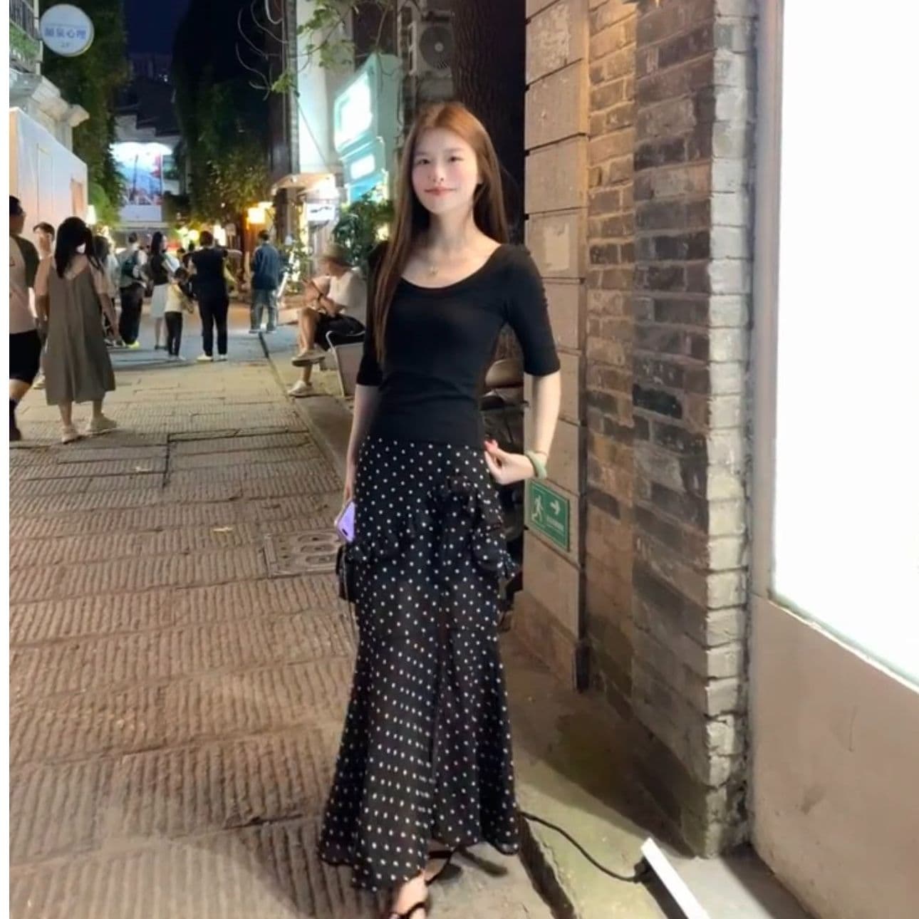한 부서 캐주얼 세트 여성 여름 작은 키 아름다운 반팔 맨위 도트 무늬 하프 길이 치마 착용 가져 가라. 투피스 세트 이미지 3