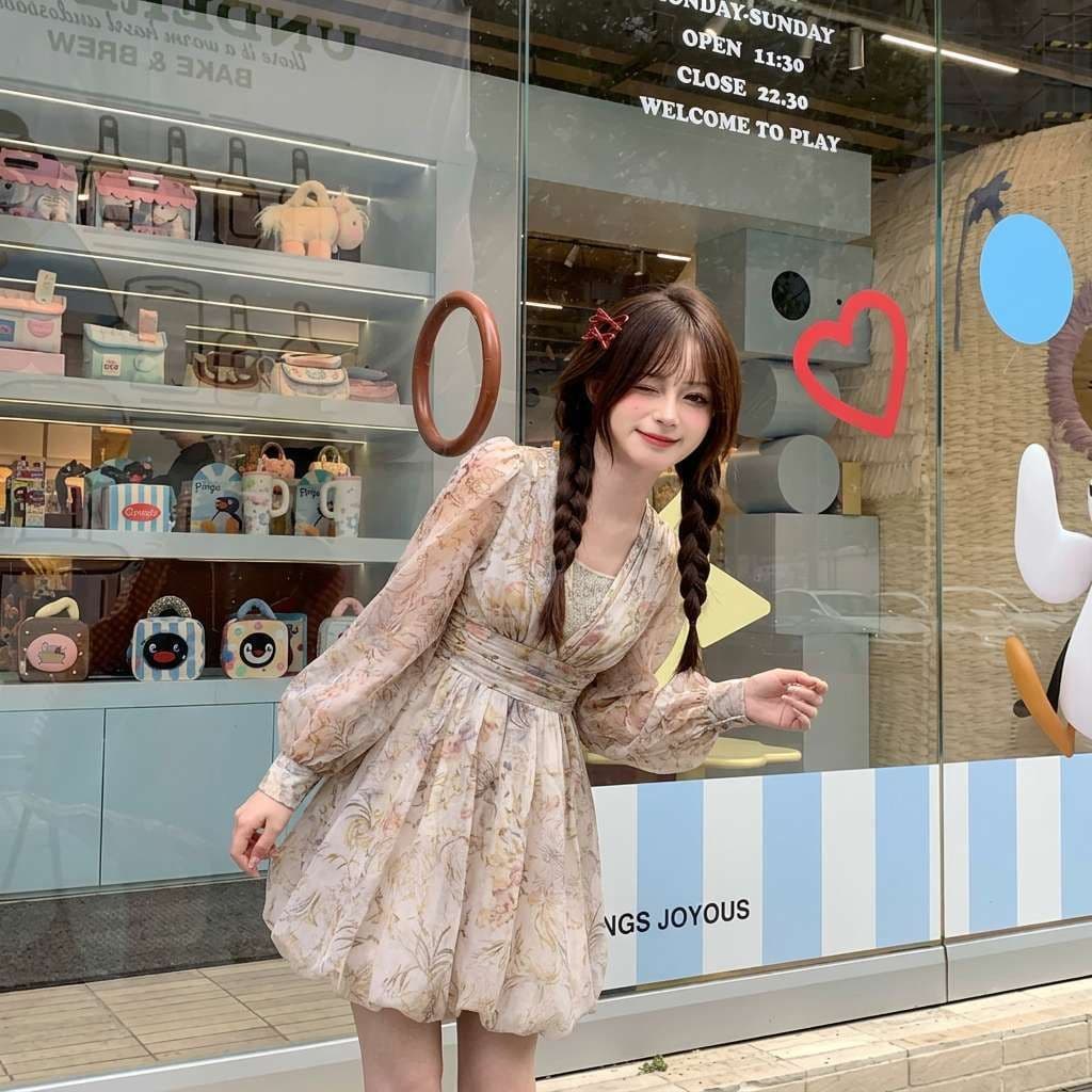 있음 안감 프랑스식 빛 럭셔리 허리 수축 드레스 고급 센스 슬림해 보이는 드레스