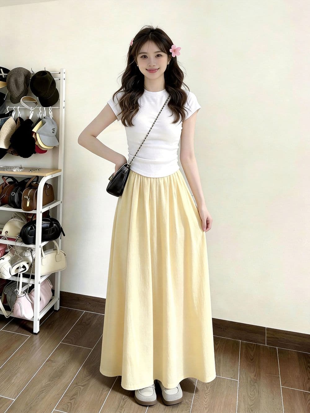 화이트 반신 스커트 여성 여름 2026 새로운 하이웨이스트 도루 센스 부드러운 학원 스타일 작은 키 한 마디 롱 스커트 여름 상세 이미지 1