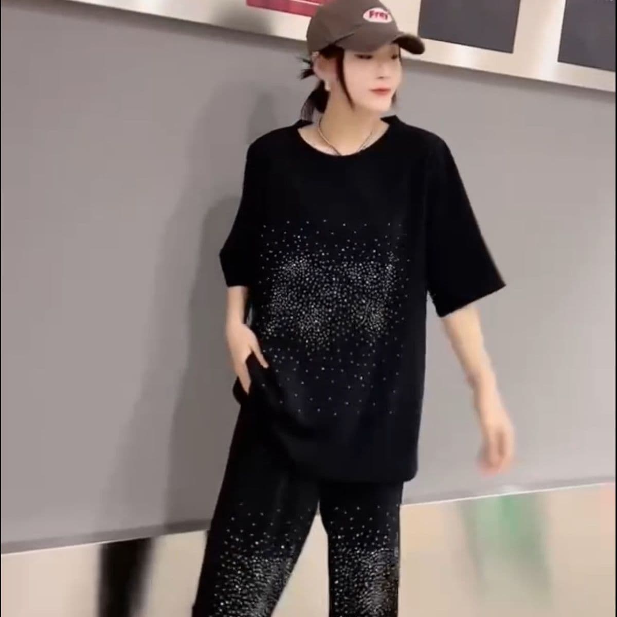 여름 패션 Gypsophila 세트 여성 300 근 통통한 여동생 지방 엄마 루즈핏 중간 소매 투피스 세트 상세 이미지 7
