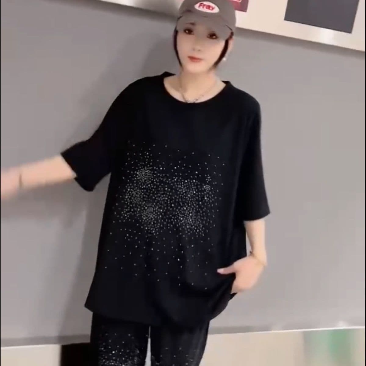 여름 패션 Gypsophila 세트 여성 300 근 통통한 여동생 지방 엄마 루즈핏 중간 소매 투피스 세트 상세 이미지 8