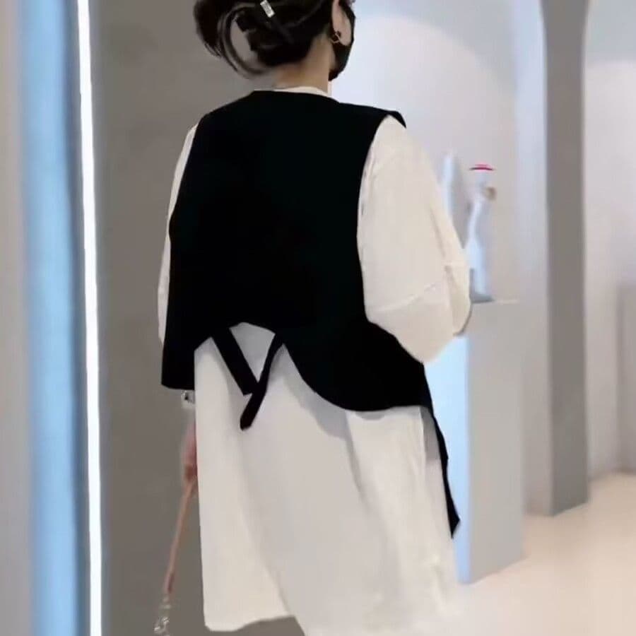 여름 새로운 루즈핏 중간 길이 티셔츠 여성 정장 불규칙 베스트 패션 투피스 세트 상세 이미지 5