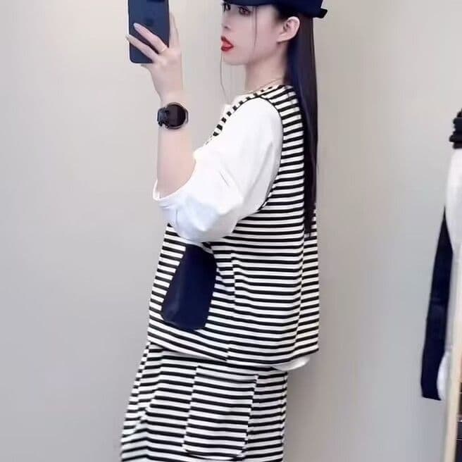 컬러 짜임 기사 구슬 그라운드 패션 외국 가스 여름 새로운 반팔 작은 셔츠 베스트 바지 캐주얼 3종 세트 상세 이미지 12