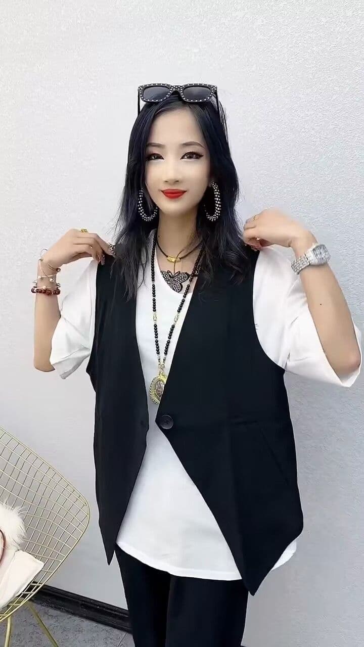 패션 세트 여성 여름 새로운 외국 가스 루즈핏 반팔 티셔츠 베스트 3종 세트 상세 이미지 3
