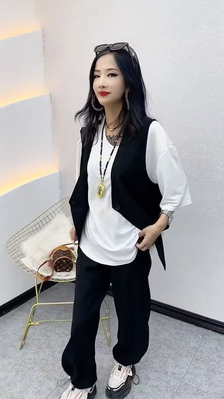 패션 세트 여성 여름 새로운 외국 가스 루즈핏 반팔 티셔츠 베스트 3종 세트 상세 이미지 5