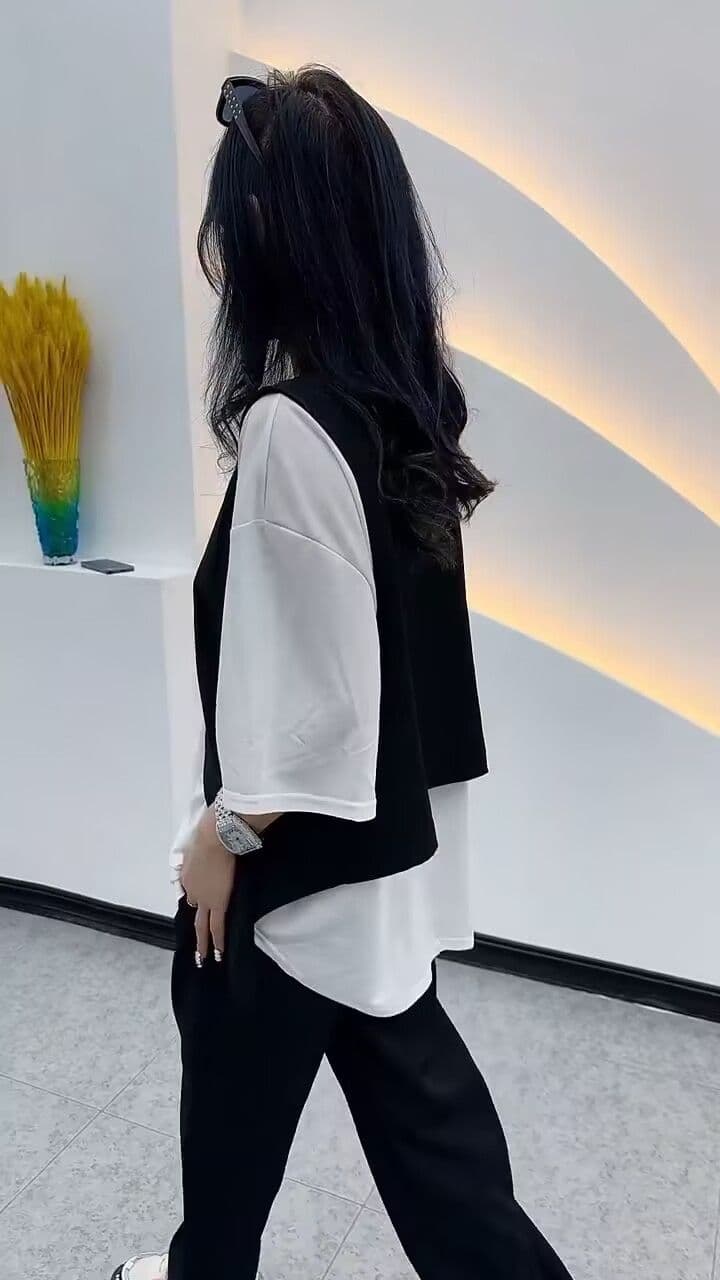 패션 세트 여성 여름 새로운 외국 가스 루즈핏 반팔 티셔츠 베스트 3종 세트 상세 이미지 7