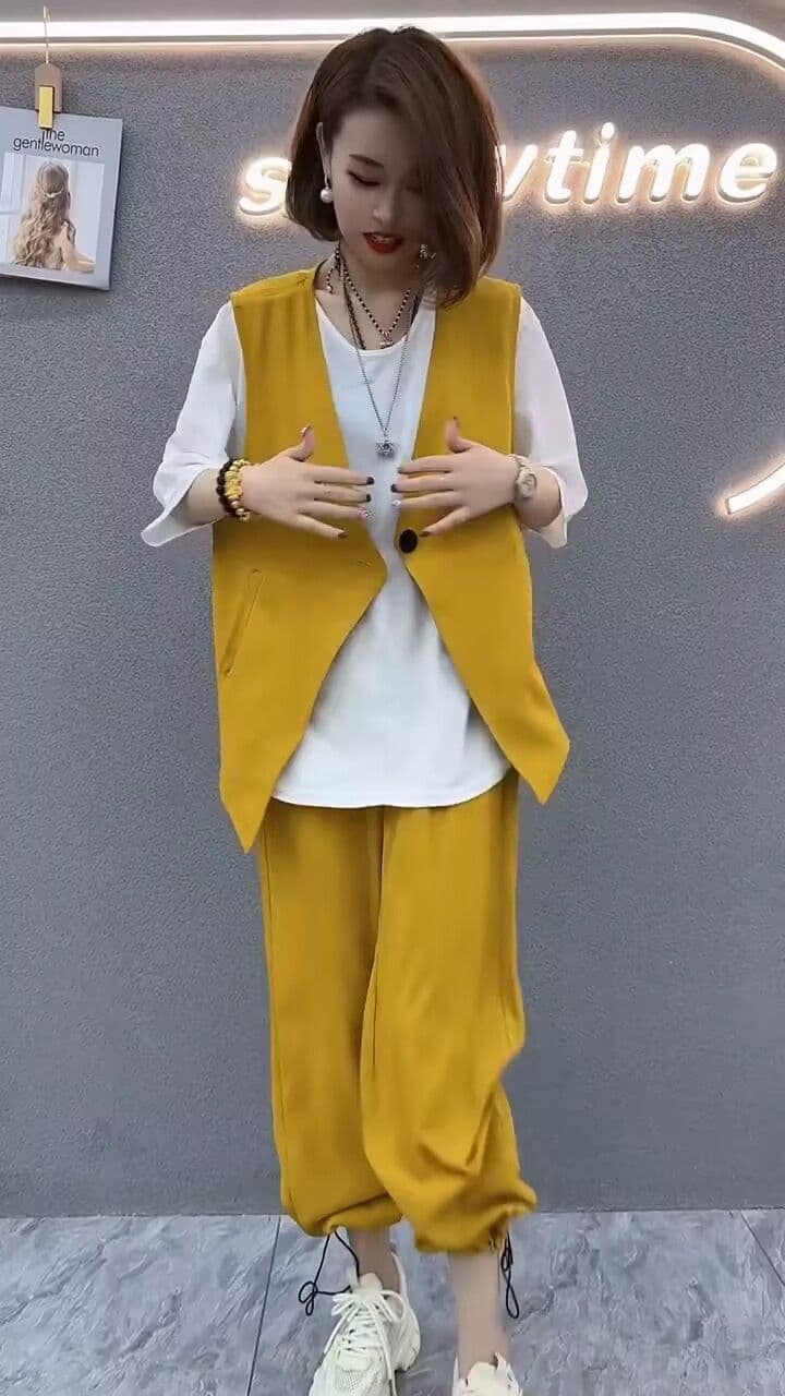 패션 세트 여성 여름 새로운 외국 가스 루즈핏 반팔 티셔츠 베스트 3종 세트 상세 이미지 13