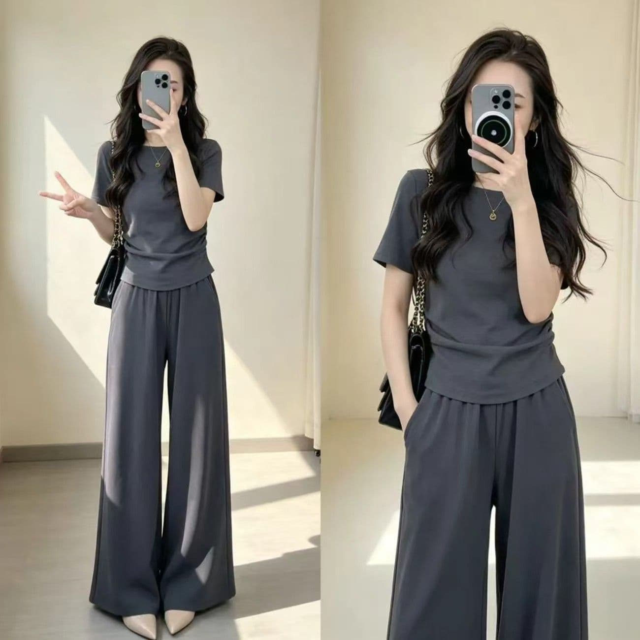 2026 새로운 슈퍼 화재 연령 감소 여름 아름다운 전체 집합 ootd 착용 가져 가라. 초여름 반팔 바지 캐주얼 세트 여성
