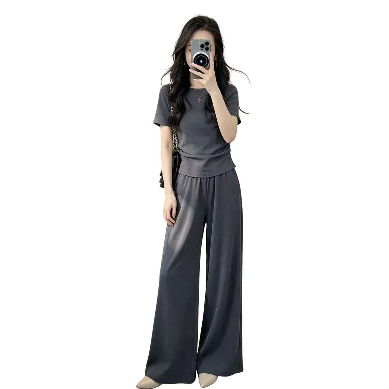 2026 새로운 슈퍼 화재 연령 감소 여름 아름다운 전체 집합 ootd 착용 가져 가라. 초여름 반팔 바지 캐주얼 세트 여성 이미지 5