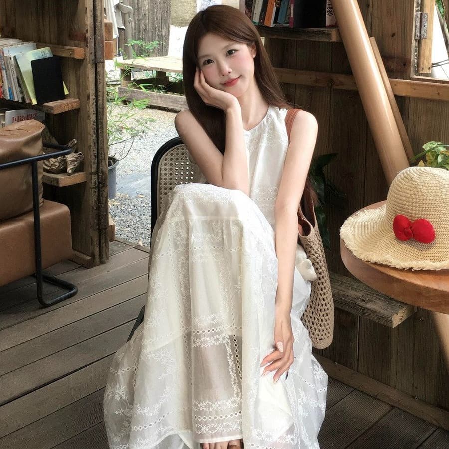 프랑스식 달콤함 자수 레이스 행침 목 조끼 여성 드레스 여름 디자인 센스 고유 한 아름다운 첫사랑 길다 치마 이미지 5