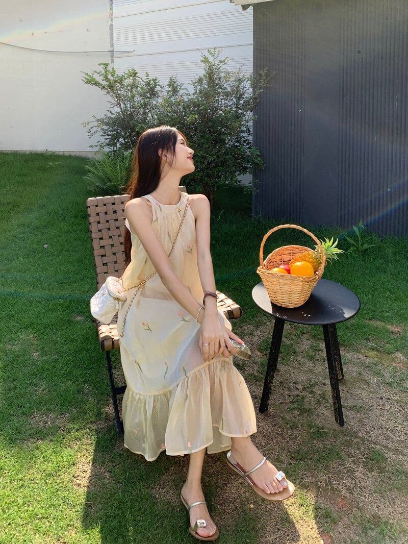 차 휴식 프랑스식 달콤함 꽃무늬 여성 드레스 이른 봄 부드러운 바람 디자인 센스 행침 목 오프숄더 민소매 요정 치마 상세 이미지 7